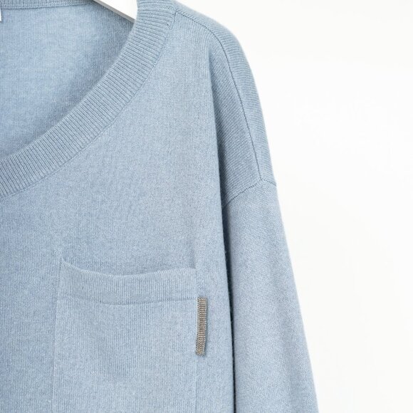 Brunello Cucinelli Blue Cashmere Monili-Pocket Sweater - Picture 5 of 9